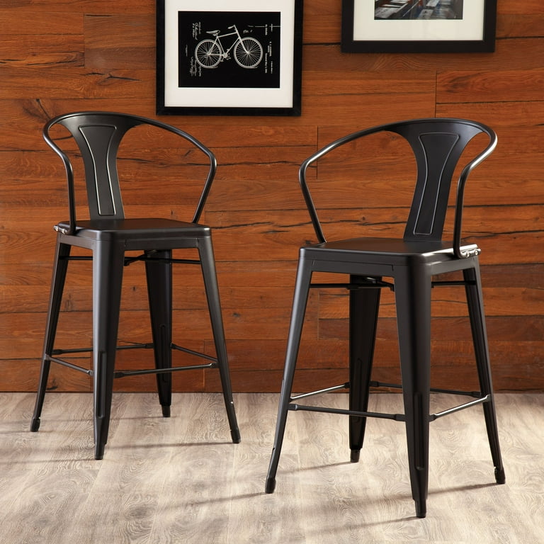 Metallic Bistro Kitchen Island Stools with Curved Backrest