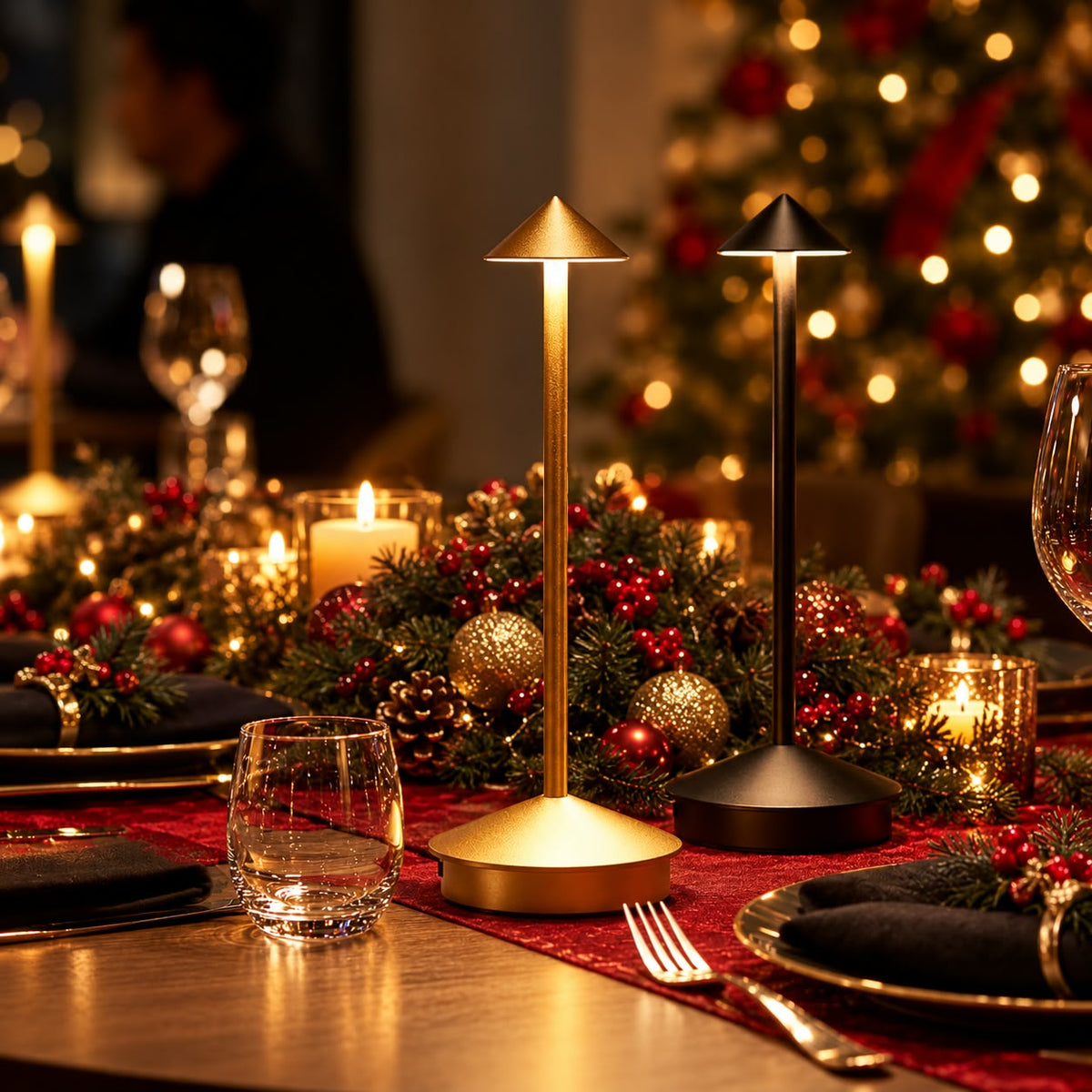 Rechargeable Touch LED Table Lamps. Perfect for magical Christmas dining and cozy bedside atmospheres! 🎄🥂