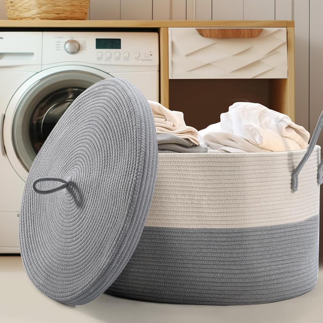 Extra large cotton rope basket with lid