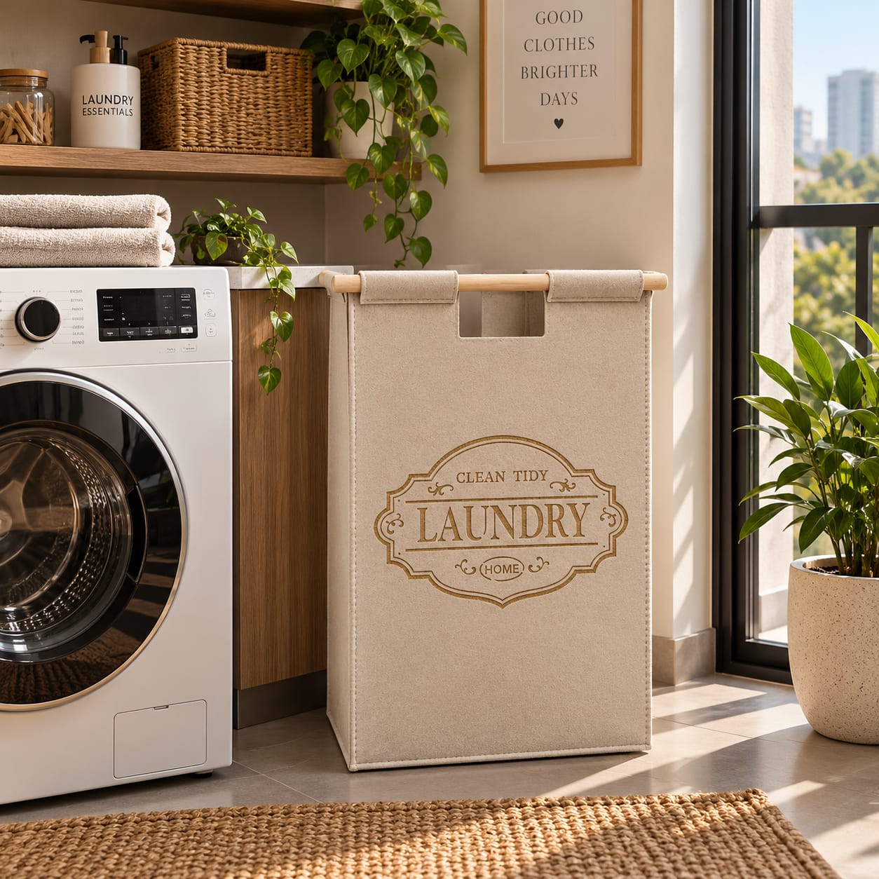 Large Capacity Foldable Laundry basket  with lid and Handles