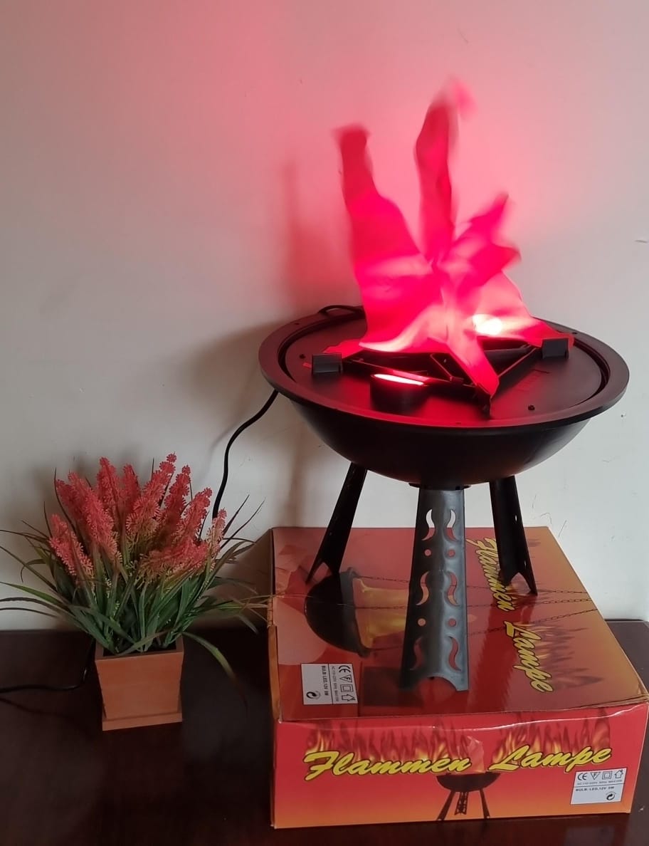 Flammen lampe 3 legged stand fireplace decor