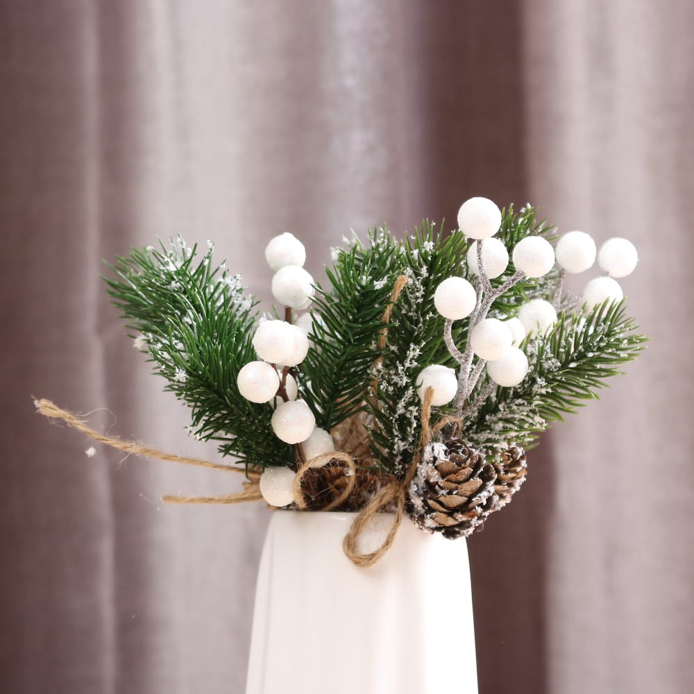 2Pcs Christmas Red Berry Articifial Flower Pine Cone