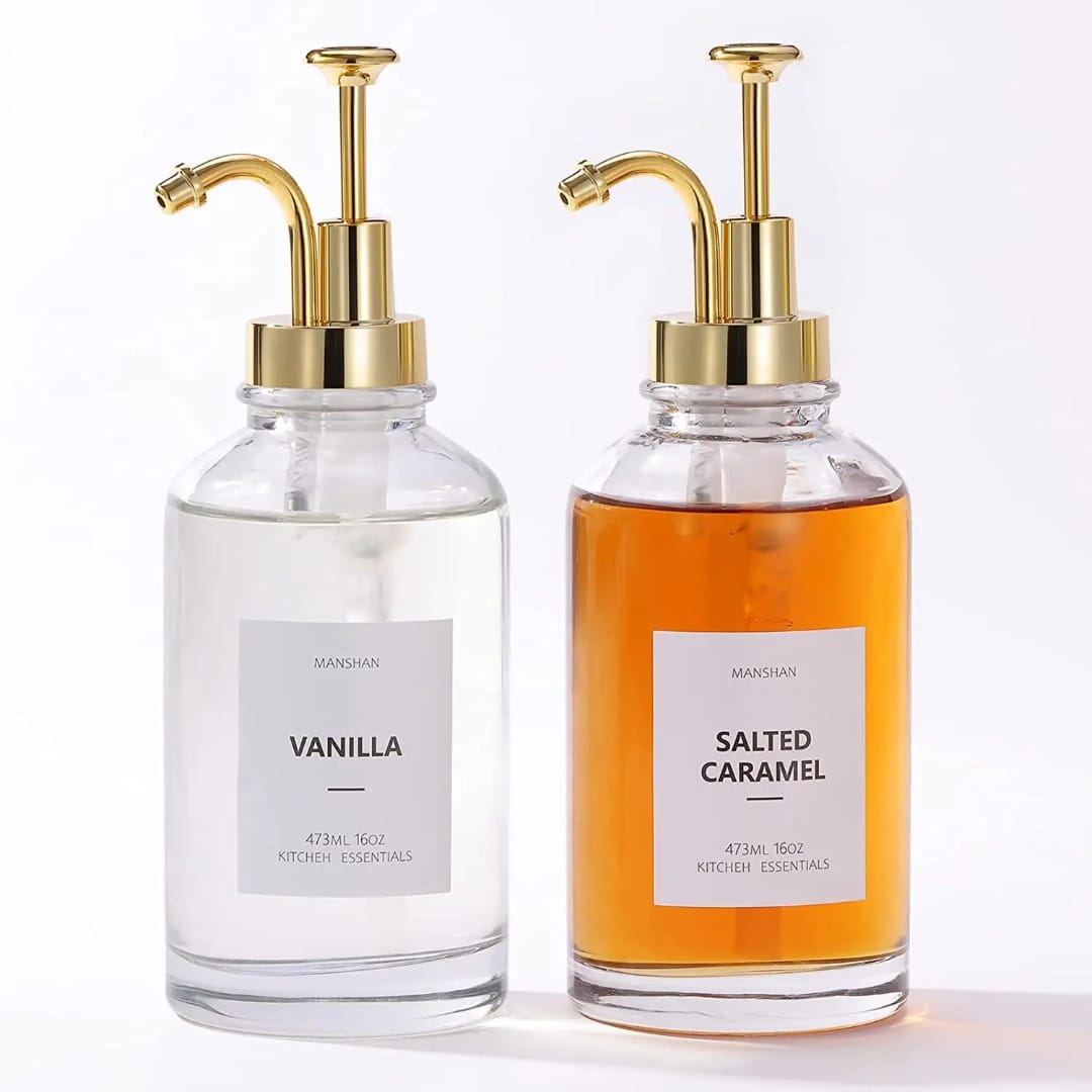 Coffee Syrup Dispenser Bottles - Elegant Glass Pump Bottles for Cafes & Home Use