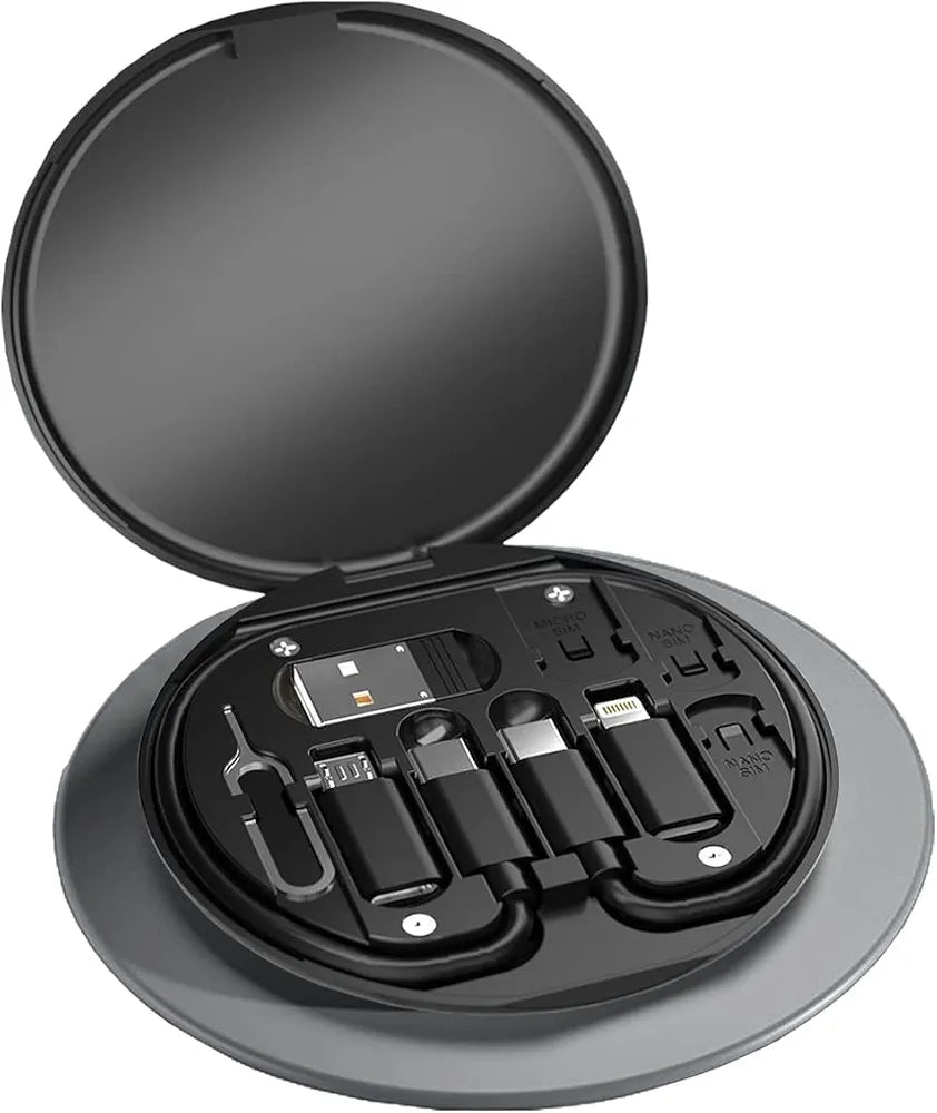 multi-functional travel charging cable and adapter storage box (commonly marketed as a 7-in-1 or multi-in-1 fast charging kit)