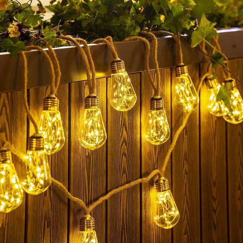 10M VINTAGE HEMP ROPE CHRISTMAS LIGHTS — USB + SOLAR | INDOOR & OUTDOOR Roll