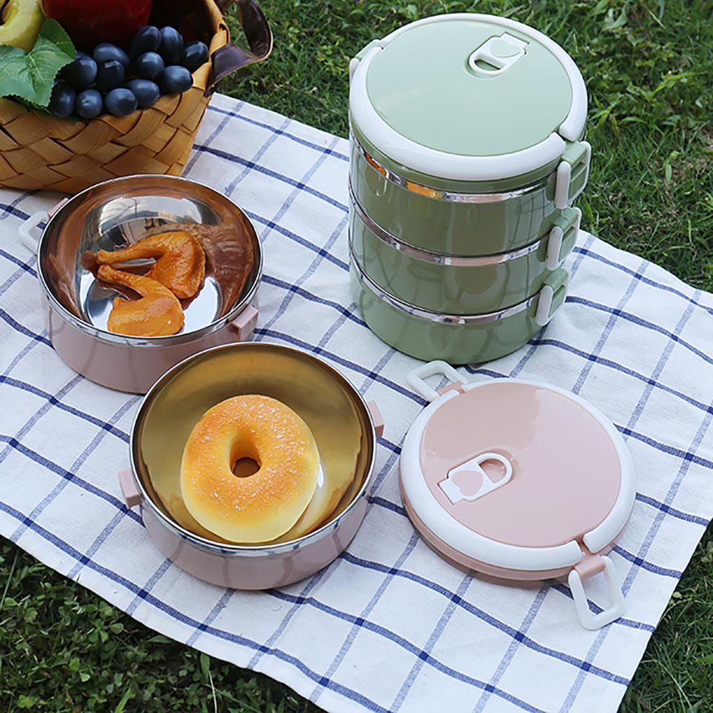 2 Layer Portable Food-Warmer School Students Lunch Box Case Thermal Insulated Container