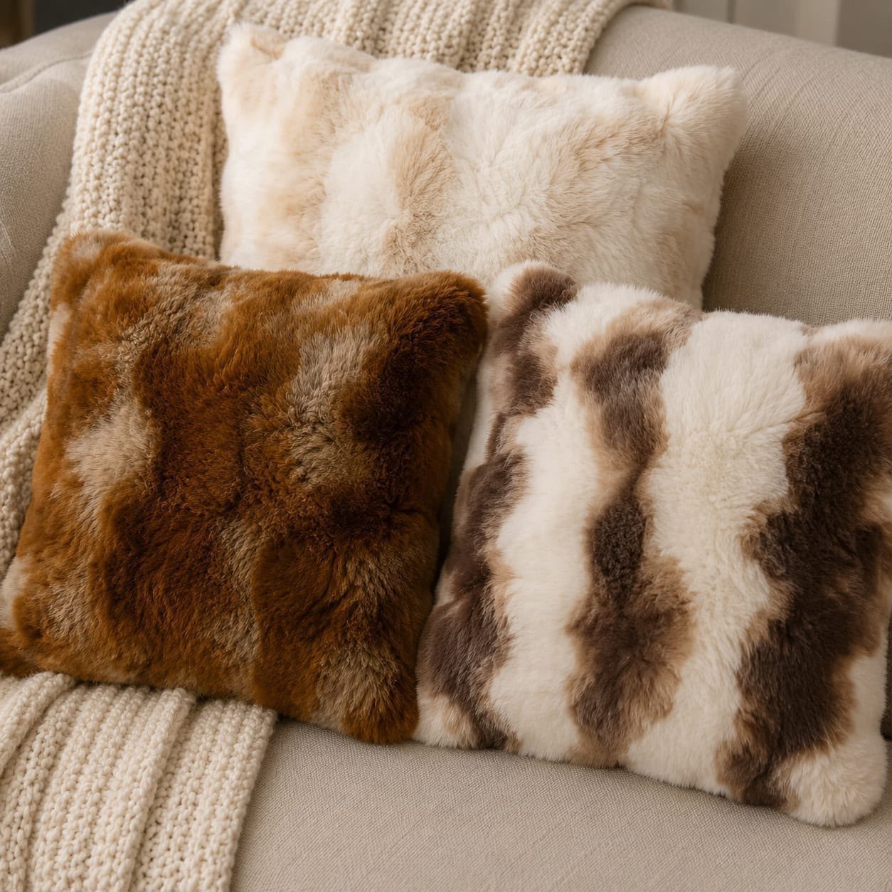 2pcs Soft cozy fluffy faux rabbit fur decorative pillow case covers