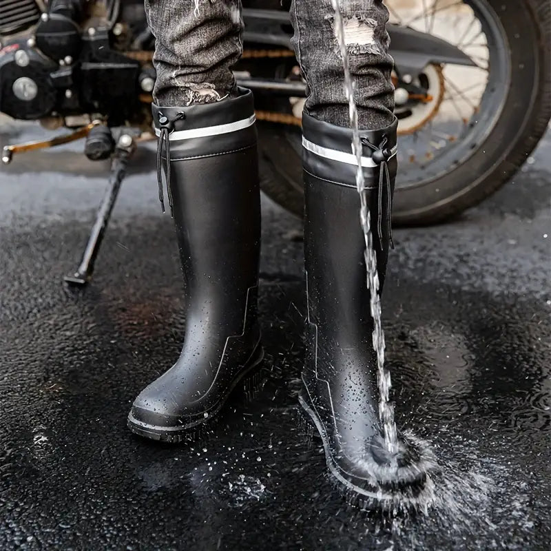 Fashionable Casual Drawstring Mid Tube Waterproof Fleece Rain Boots