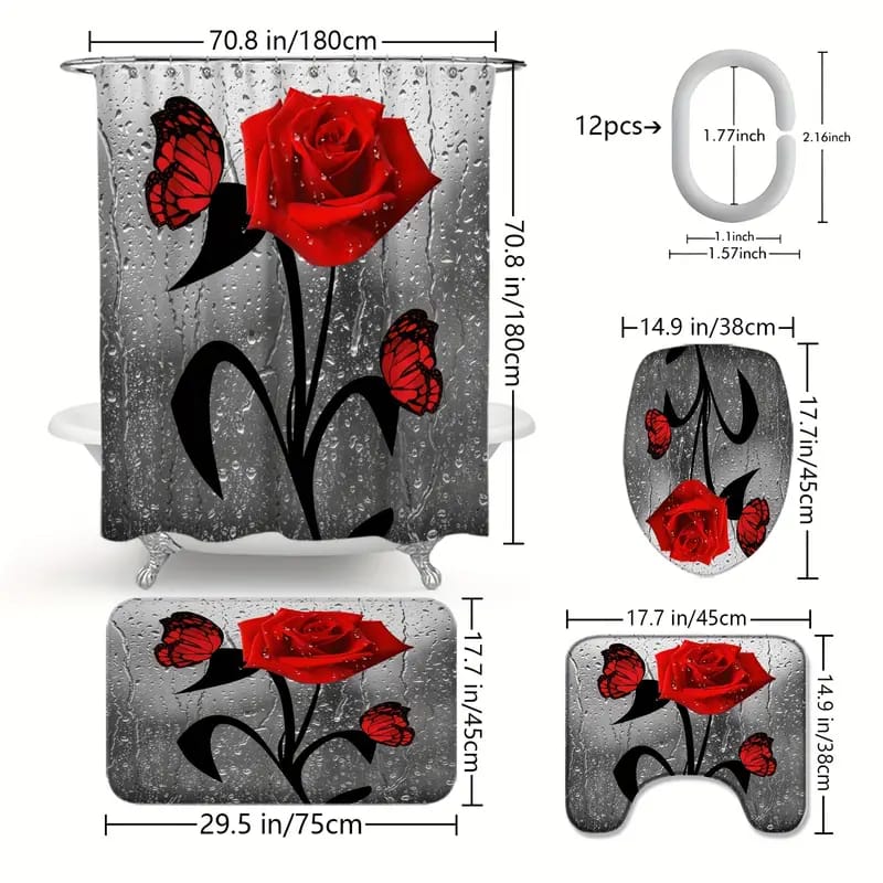 3D 4in1 bathroom woolen mats with a waterproof shower curtain