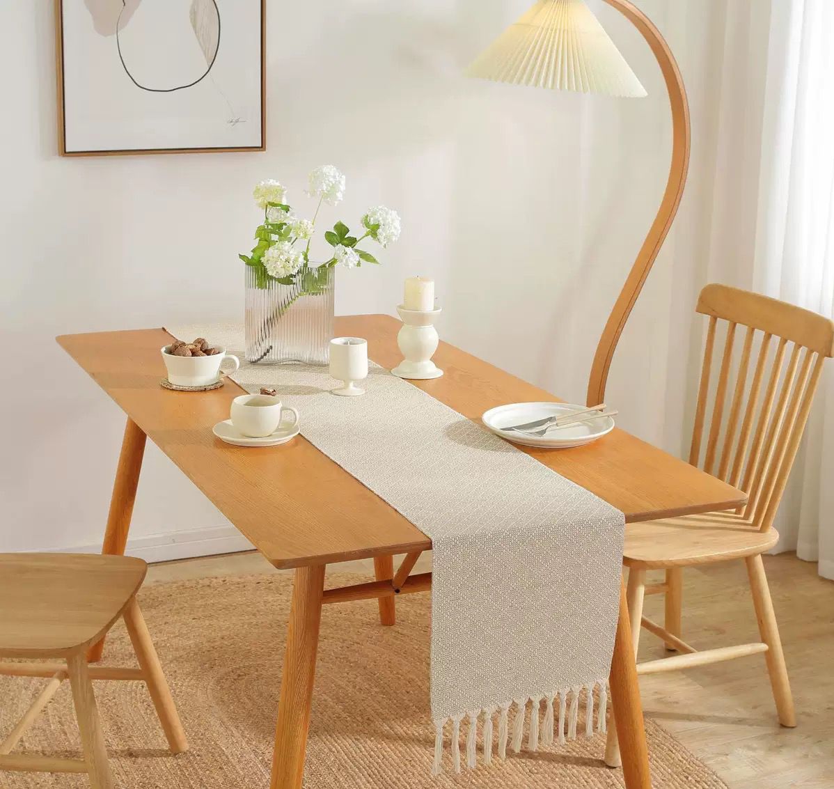 Extra long 275cm braided cotton linen table runners