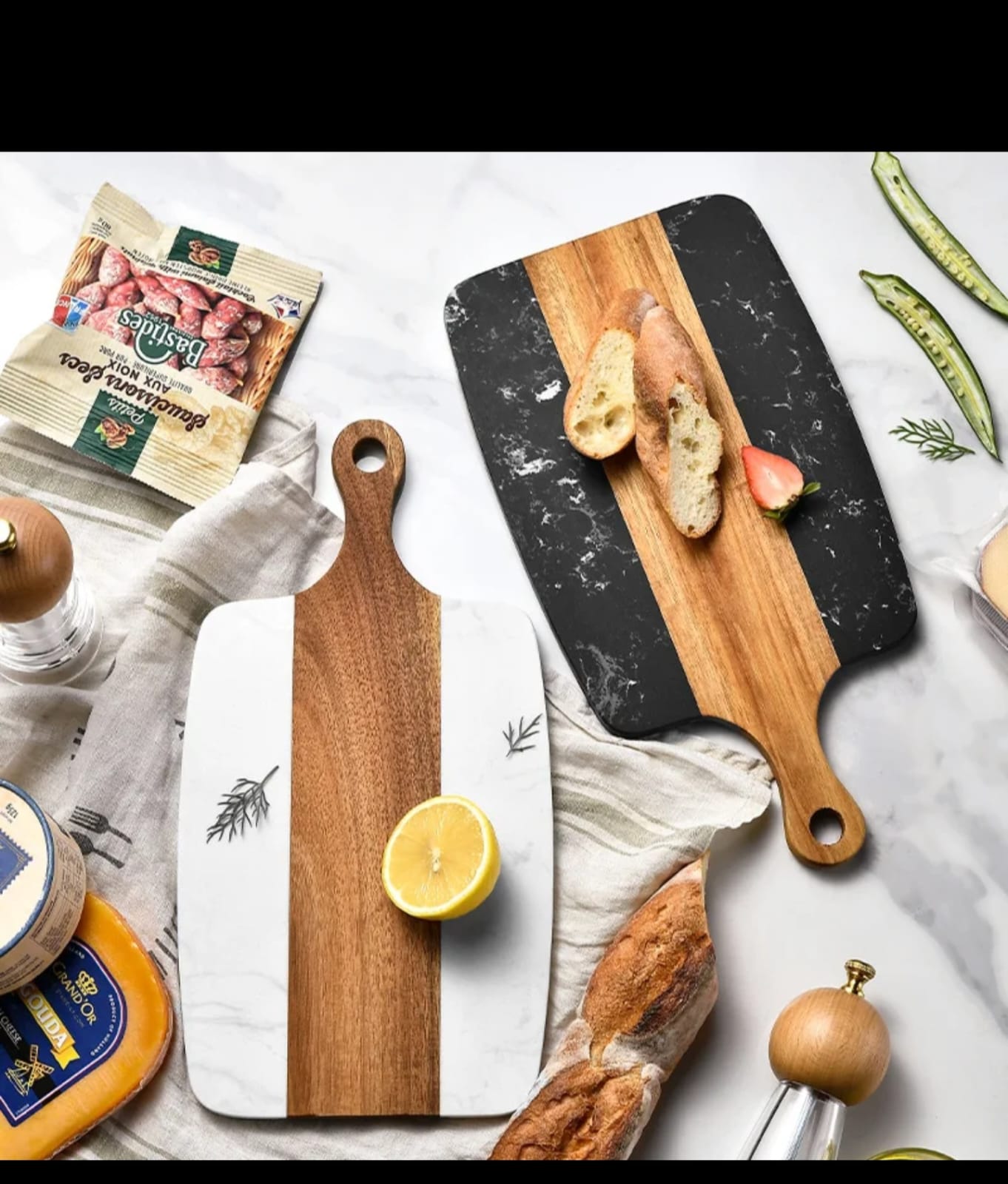 New Rectangular Acacia wood Cutting Board with Natural Marble Stitching