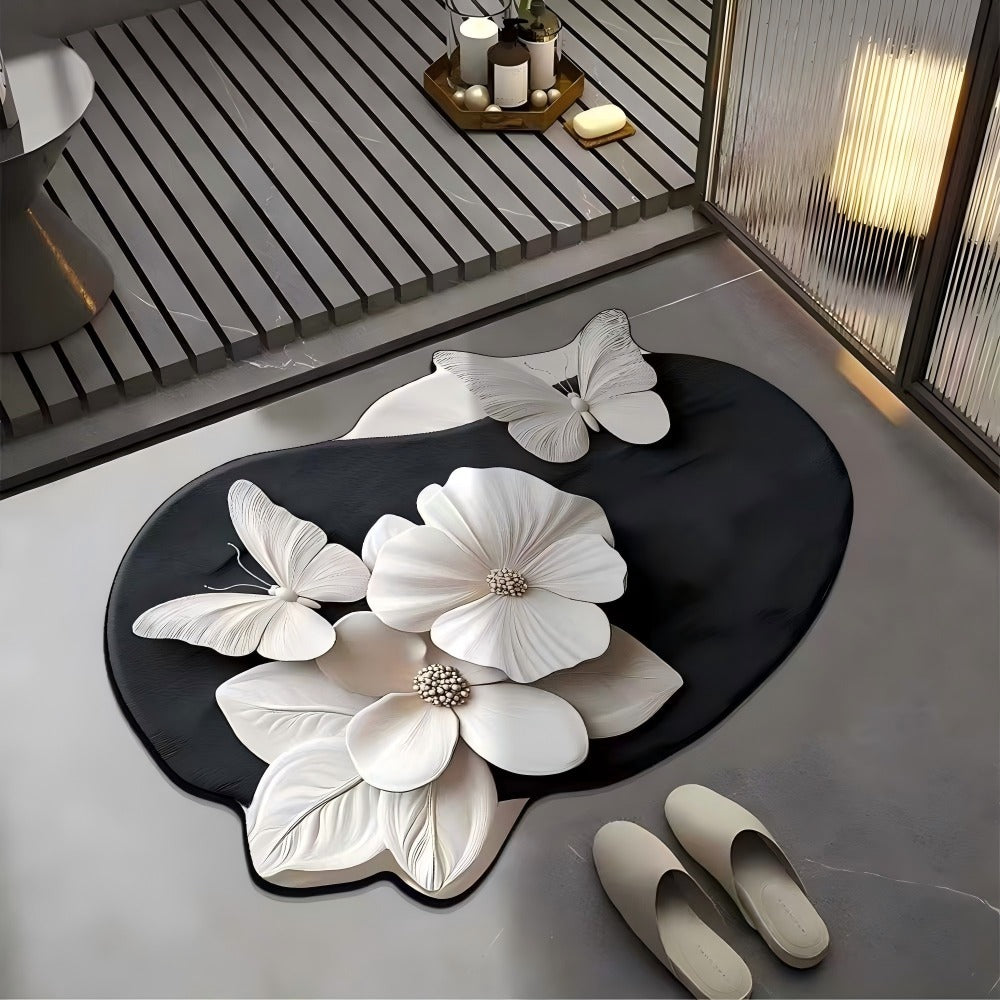 *VIKAMA Simple Butterfly Pattern Irregular Bathroom Floor Mat Anti slip Water absorbing Carpet Bathroom Entrance Foot Mat