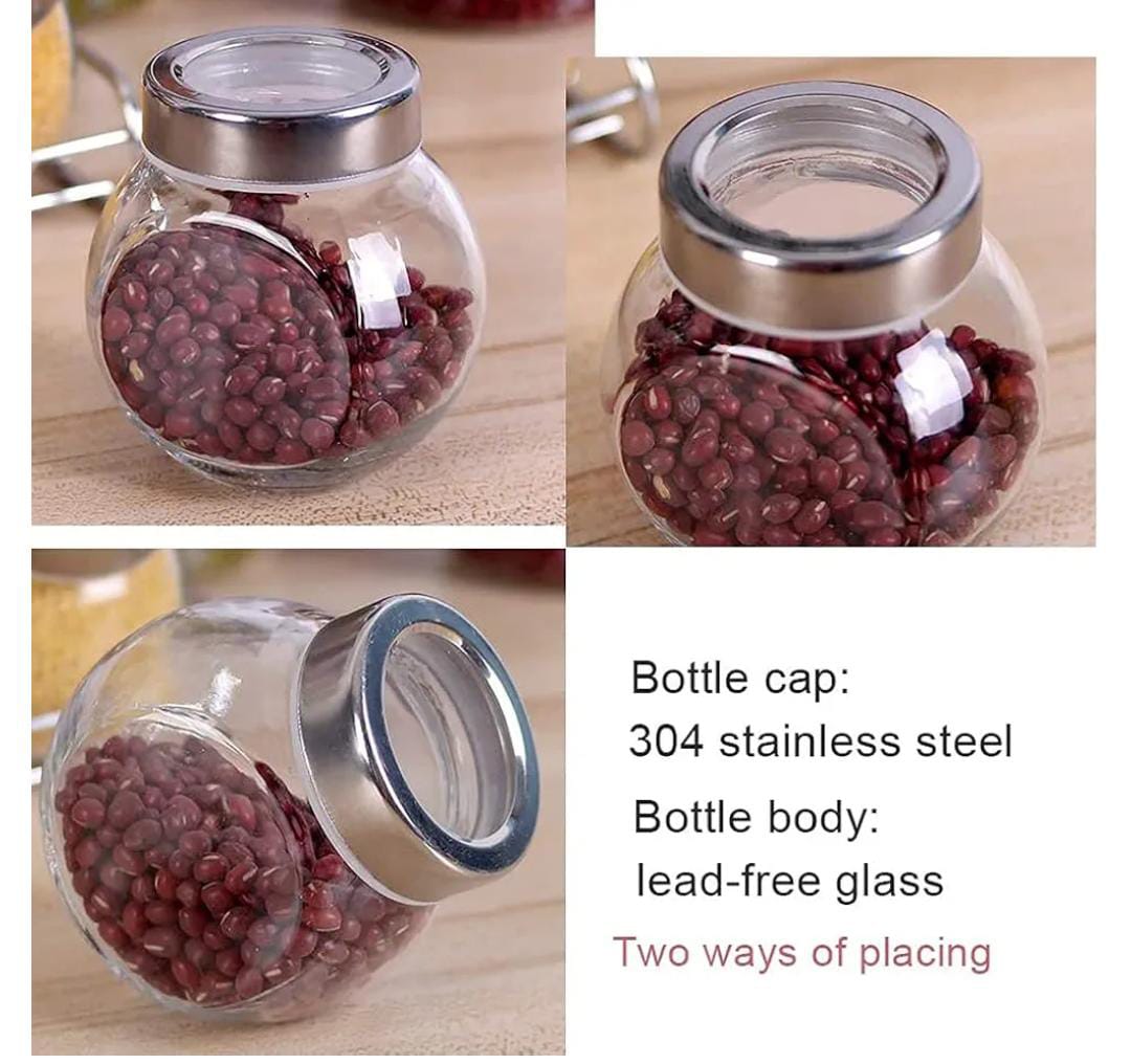 Set of 7 glass jars for spices or food. They have an airtight lid. Stainless steel lids. Dishwasher safe. Hard and resistant glass. Ideal for storing spices, food, sweets, cookies, etc.