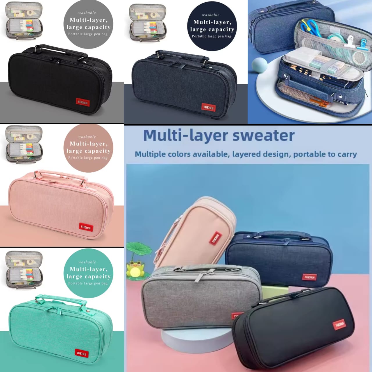 LARGE CAPACITY 3 LAYER PORTABLE PENCIL POUCH / PENCIL CASE