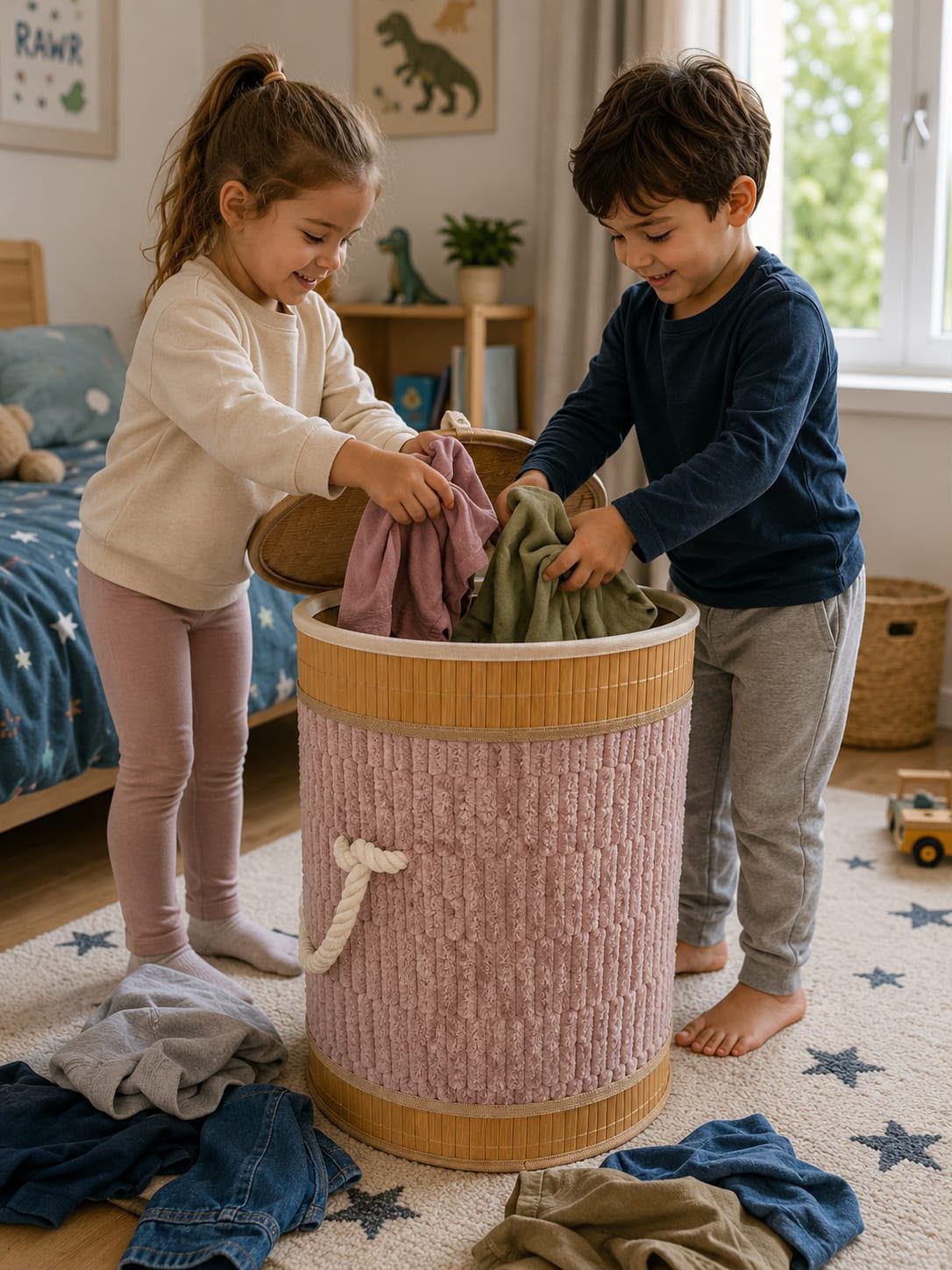 Bamboo laundry basket 
Foldable