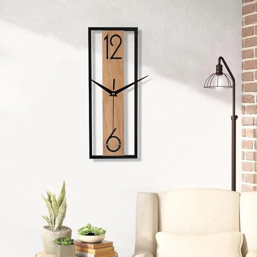 Rectangular wood grain wall clock