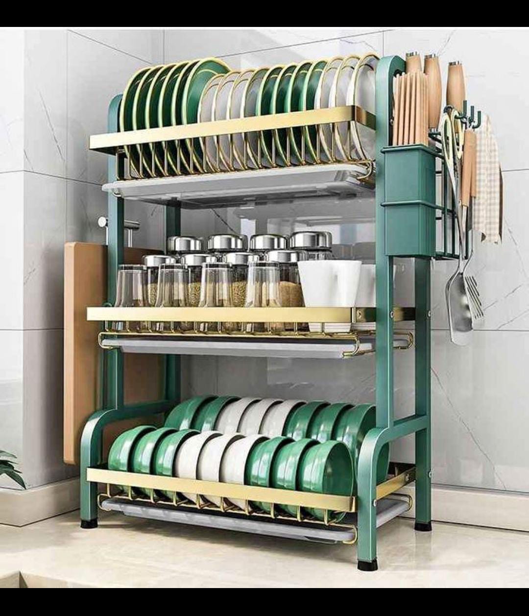 3 tier green n gold dish rack