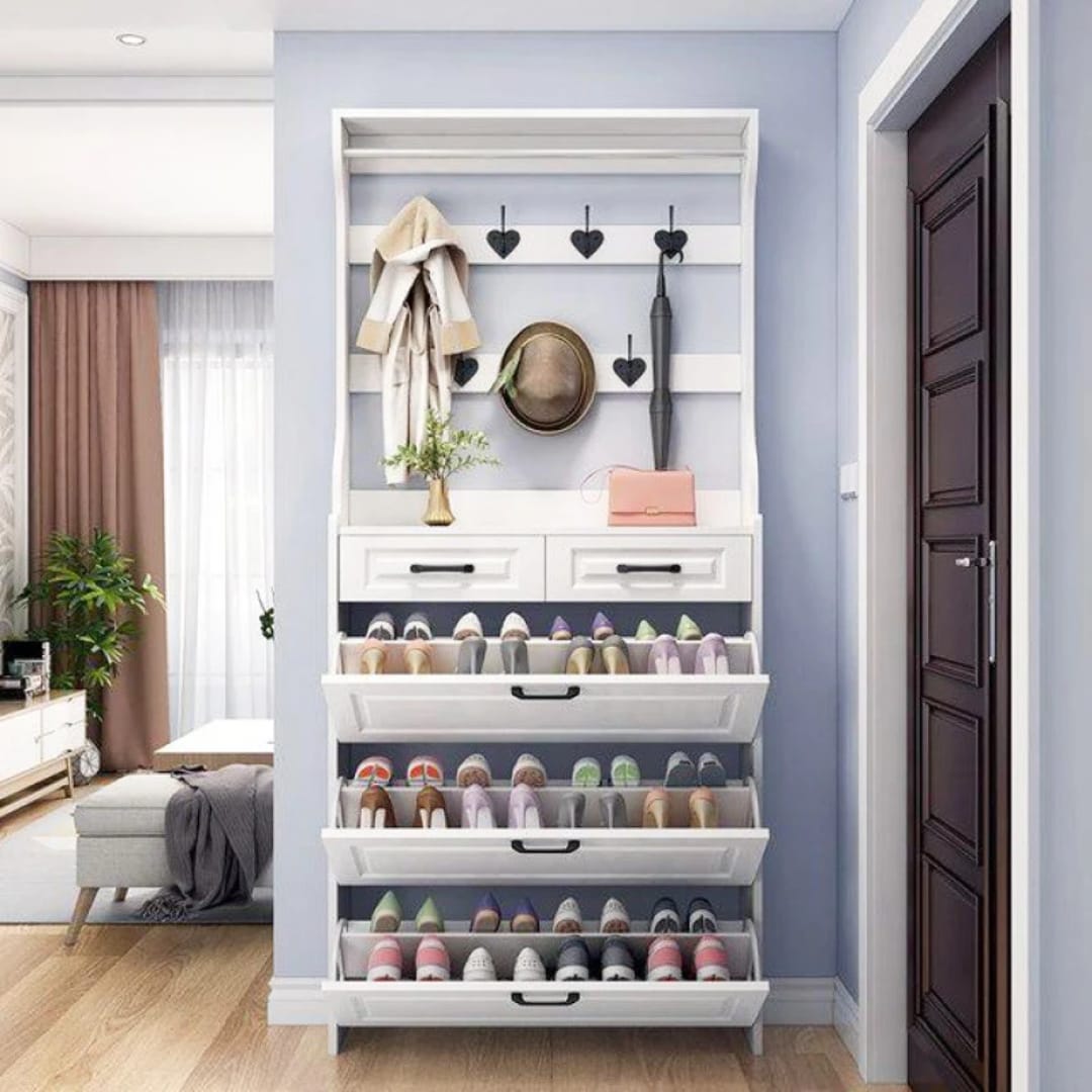 Multi-Function Hallway Shoe Cabinet with Coat Rack (24cm Slim Design)