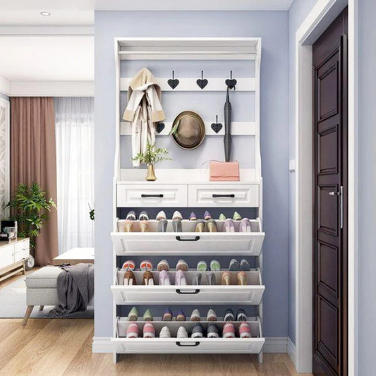 Multi-Function Hallway Shoe Cabinet with Coat Rack (24cm Slim Design)
