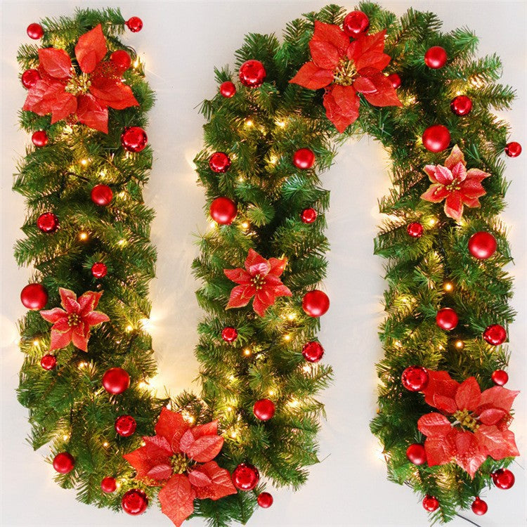 Christmas Garland with flower decoration, balls and LED light