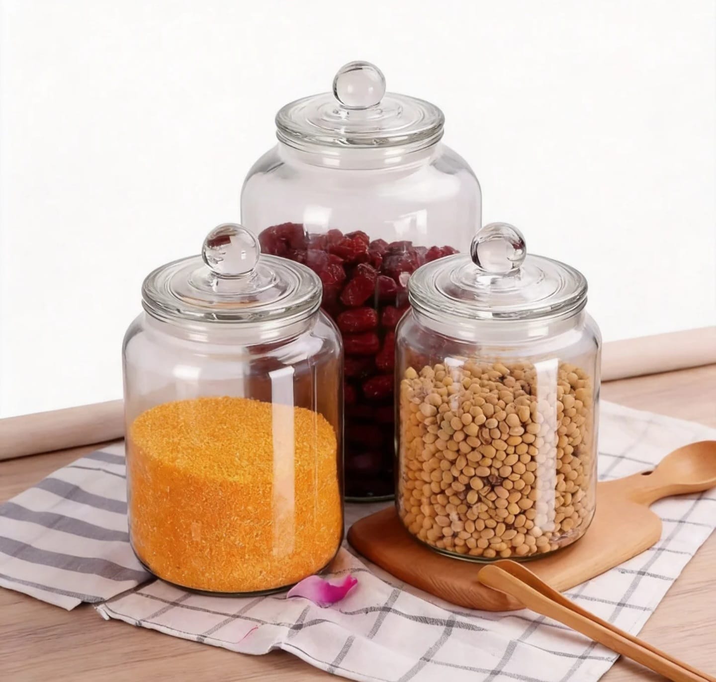 Clear Aclyric Storage Jars with Airtight Knob Lids