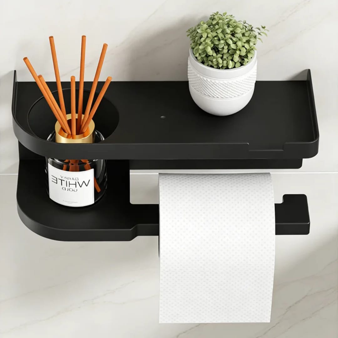 PLASTIC Wall-mounted toilet paper holder with shelf