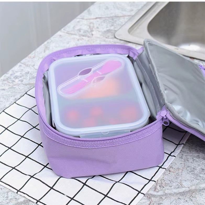 2 Compartment collapsible silicone Bento Leakproof Food Storage Containers Eco Friendly Folding Kids Collapsible Silicone Lunch Boxes