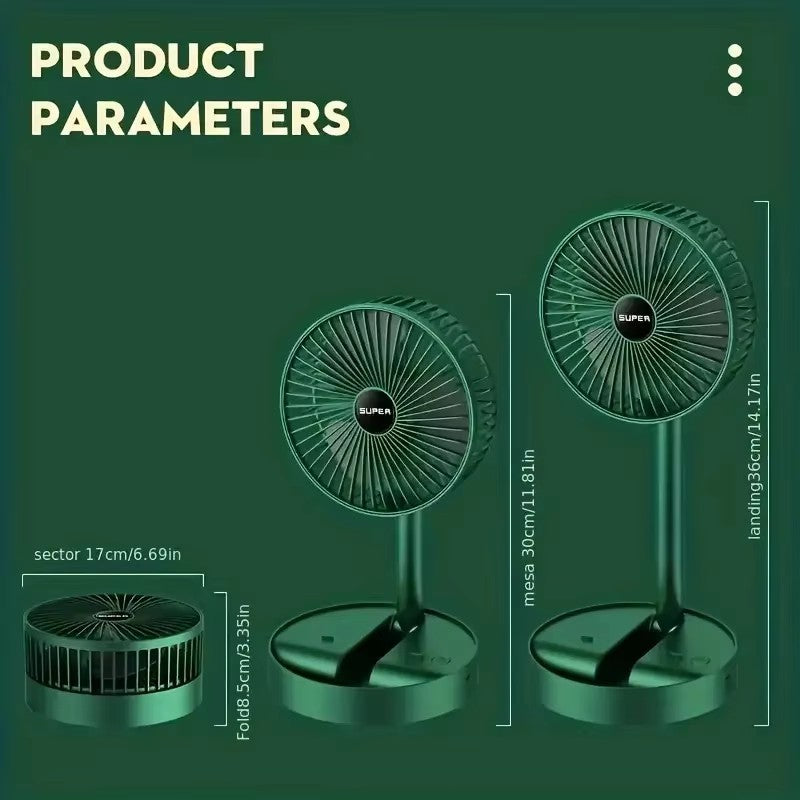Desktop foldable fan, retractable folding fan table portable fan charging usb home low noise high duration standby 3 speed electric fan