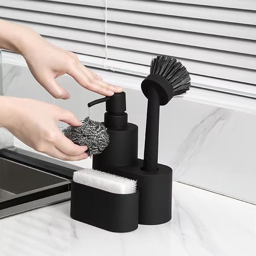 Kitchen soap dispenser 3 in 1 with dish washing brush and sponge holder set