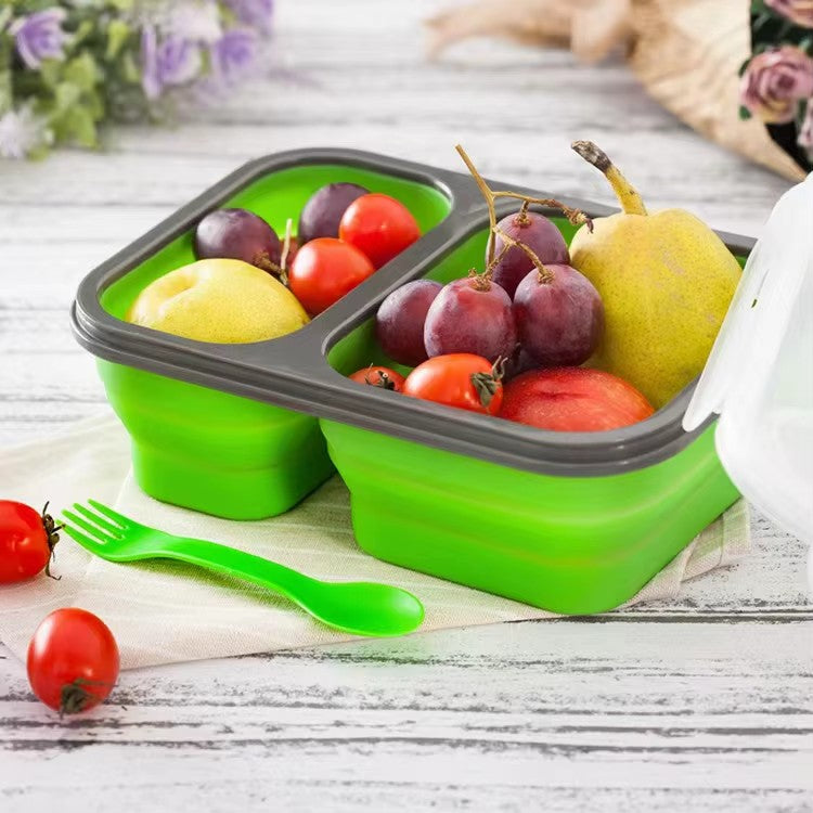 2 Compartment collapsible silicone Bento Leakproof Food Storage Containers Eco Friendly Folding Kids Collapsible Silicone Lunch Boxes