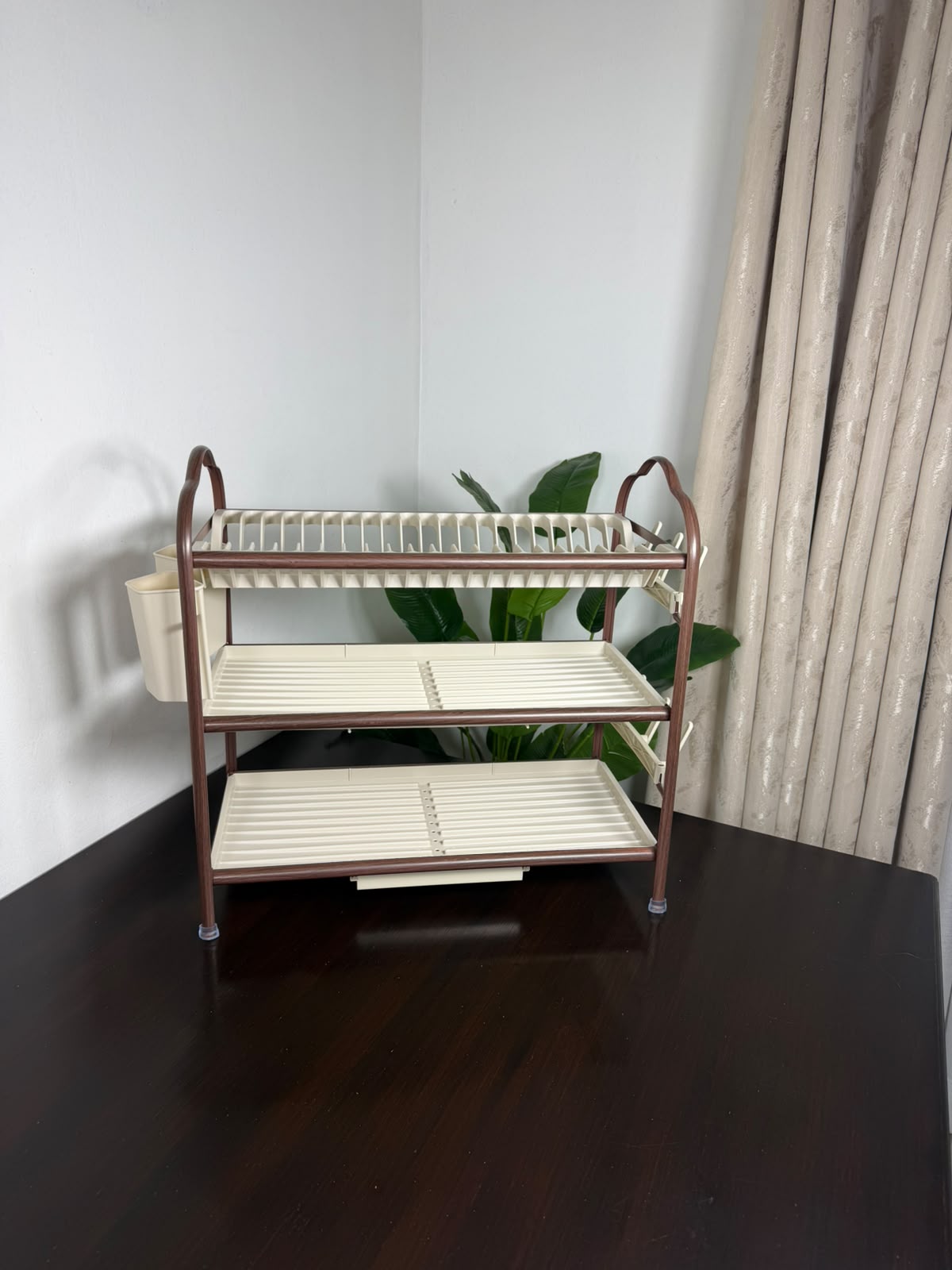 Heavy duty 3-Tier Dish Rack = plates, bowls, cups & cutlery all in ONE place.