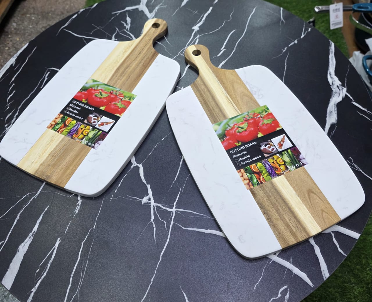 New Rectangular Acacia wood Cutting Board with Natural Marble Stitching