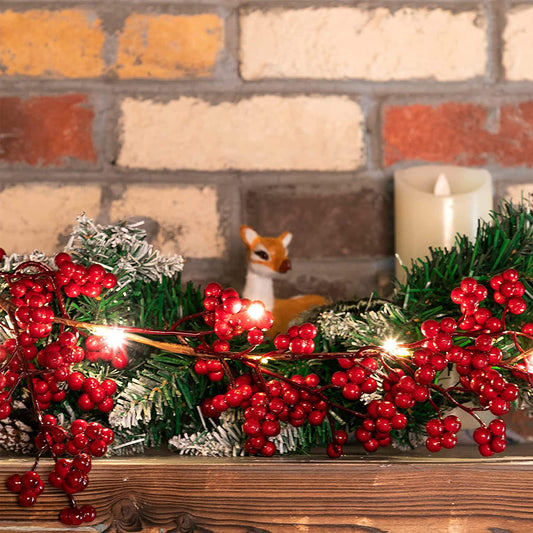 2M Christmas Garland Artificial Red Berry Plants  with light