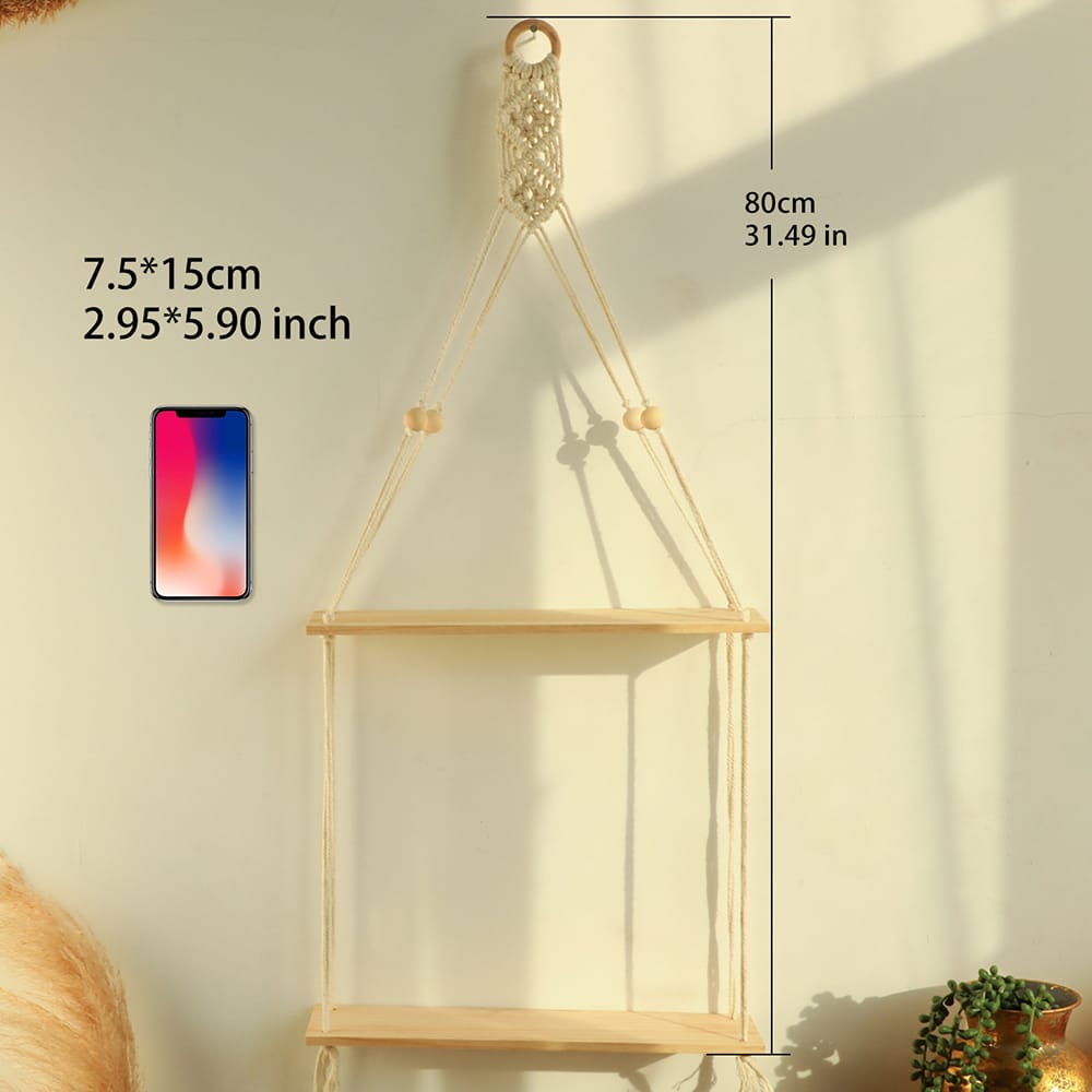 New Macrame Hanging floating Shelf Wall Decor -2 Tier