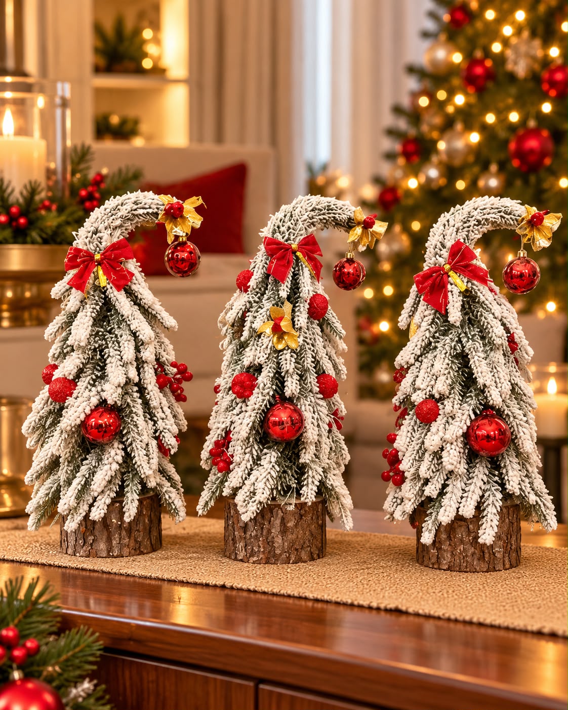 Decorated Snow-Dusted Christmas Trees