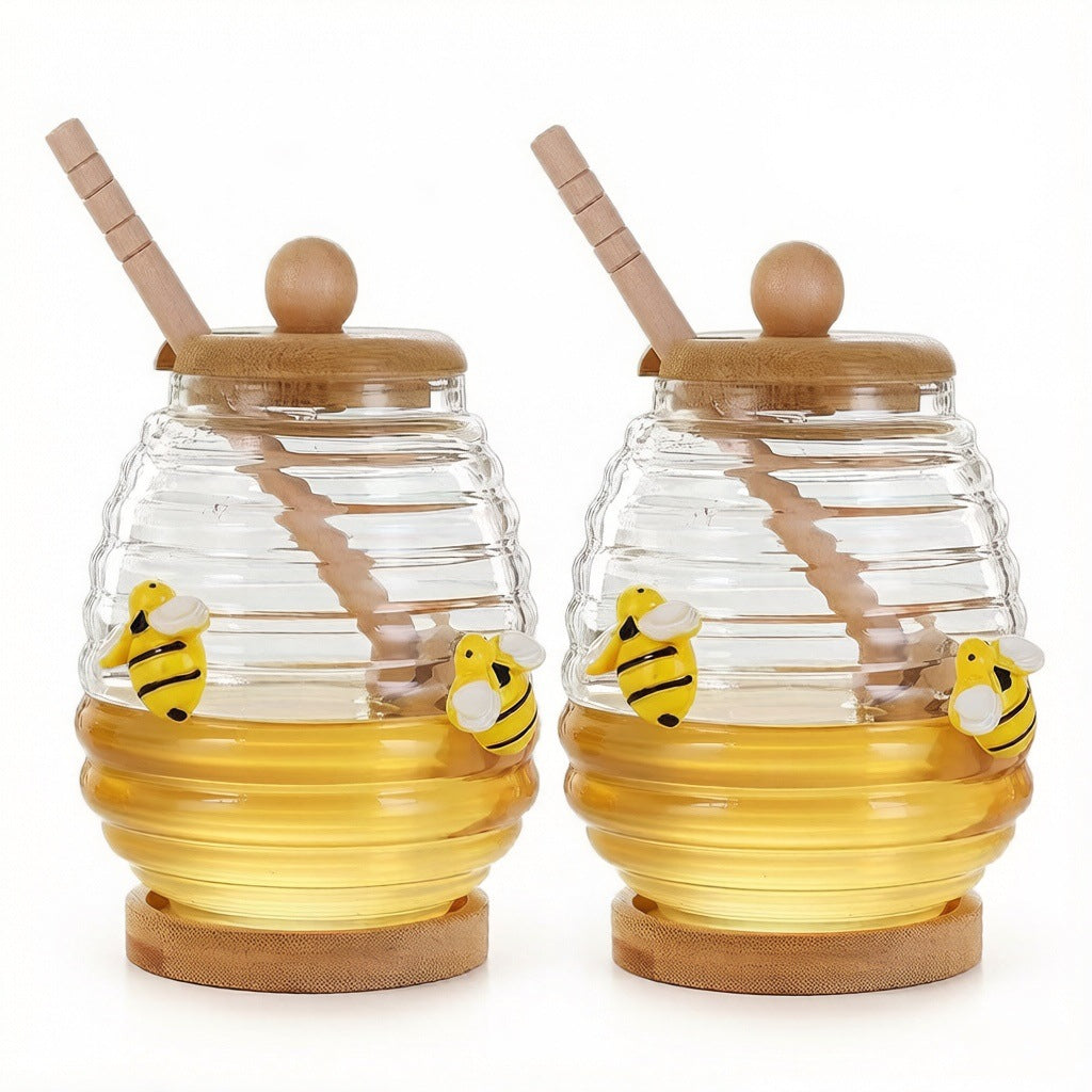 Honey canister container lid and stiring rod