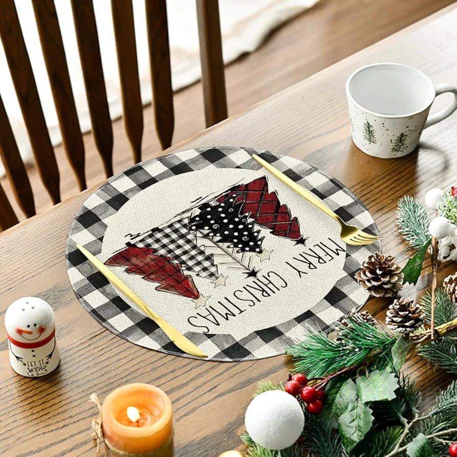 Plaid Christmas Round Placemats Set of 2pcs 650/-