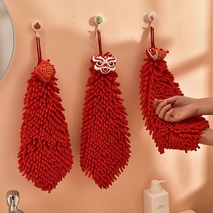 RED CHENILLE HAND TOWELS