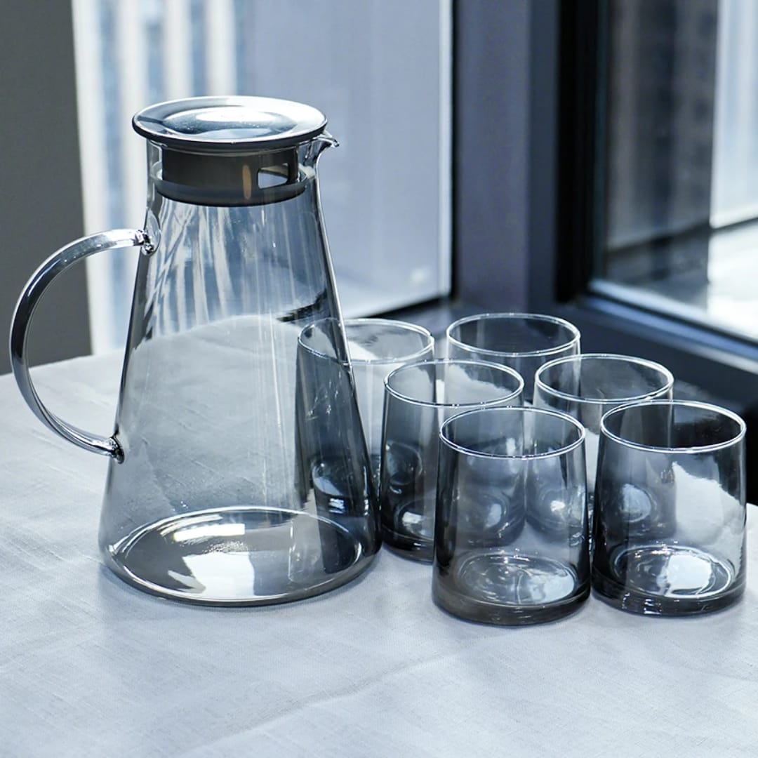 Elegant Smoked-Glass Water Set