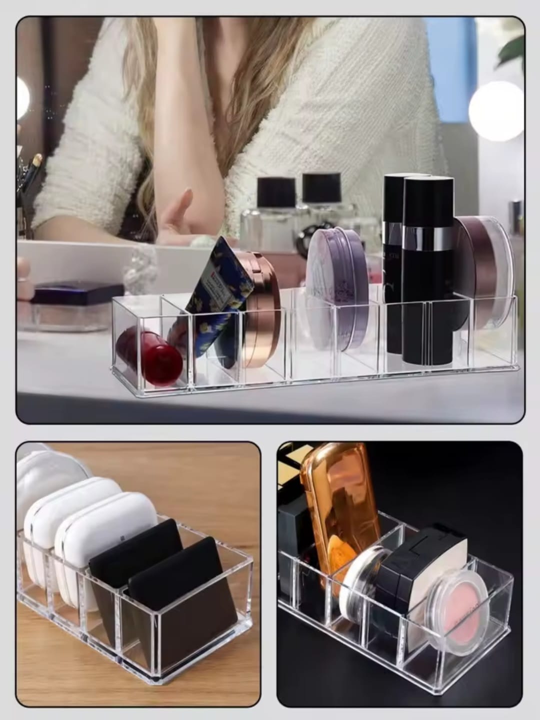 8 compartment transparent multifunctional storage box.