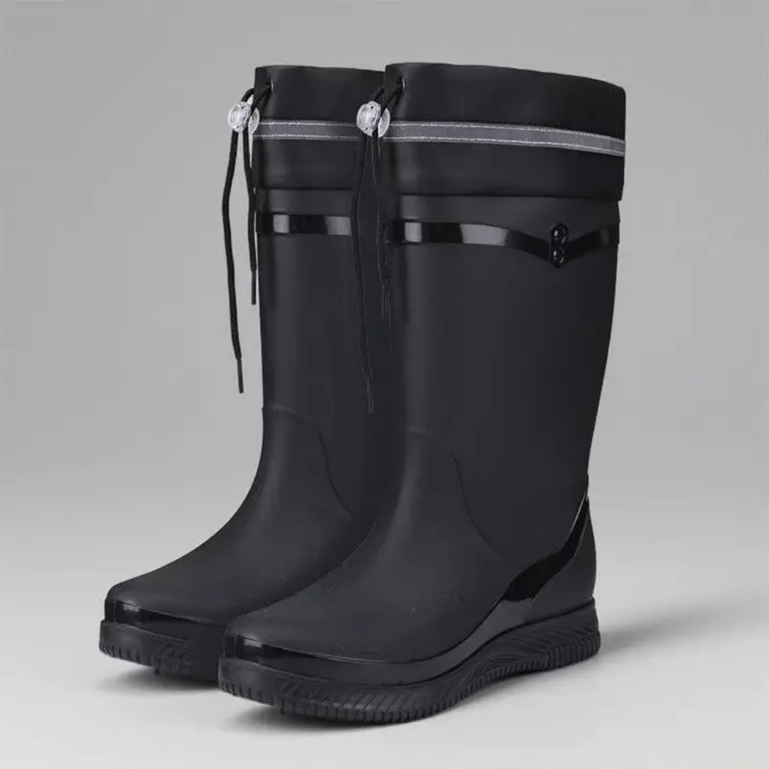 Fashionable Casual Drawstring Mid Tube Waterproof Fleece Rain Boots