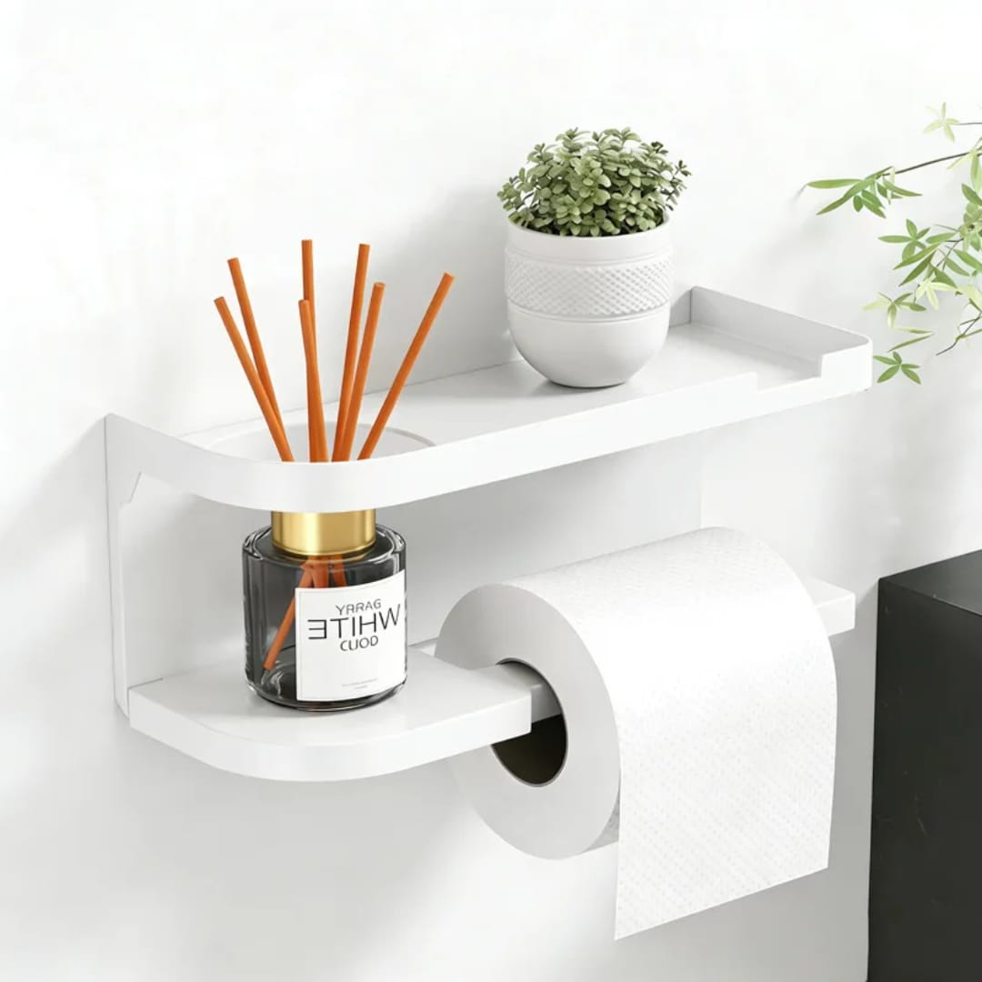 PLASTIC Wall-mounted toilet paper holder with shelf