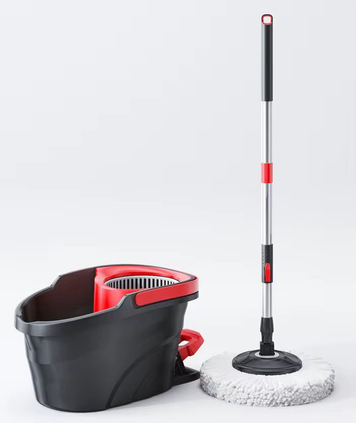 Black  spin mop bucket with a foot pedal
