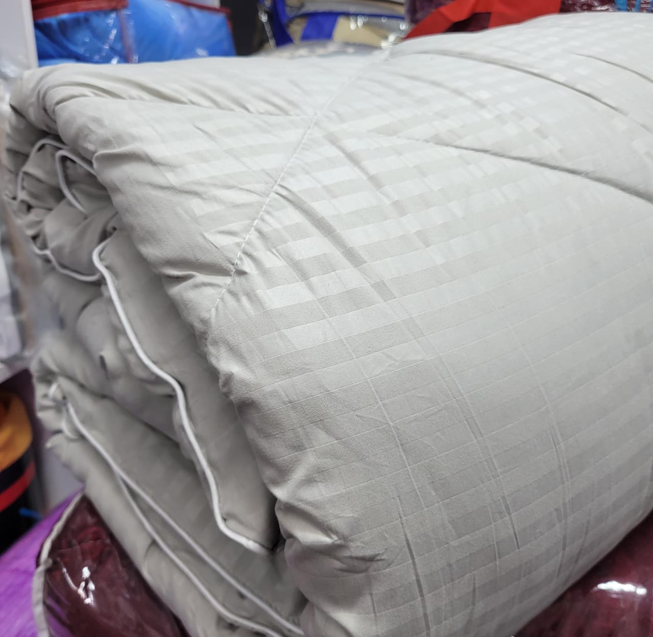 4 pc set , Cotton striped binded  duvet, one bedsheet and two pillowcases