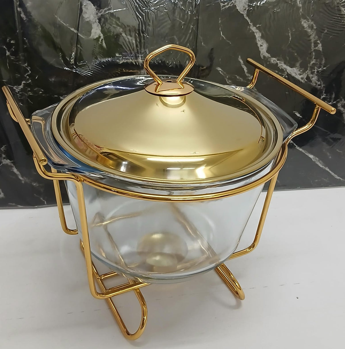 Glass chaffing fish soup pot