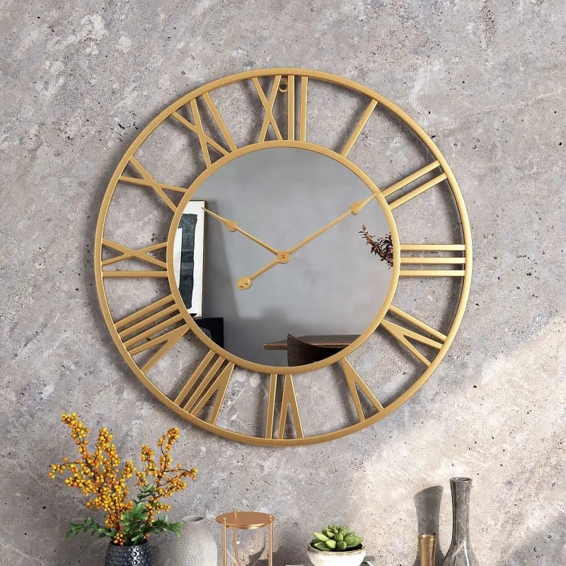 Creative wall clock metal with mirror