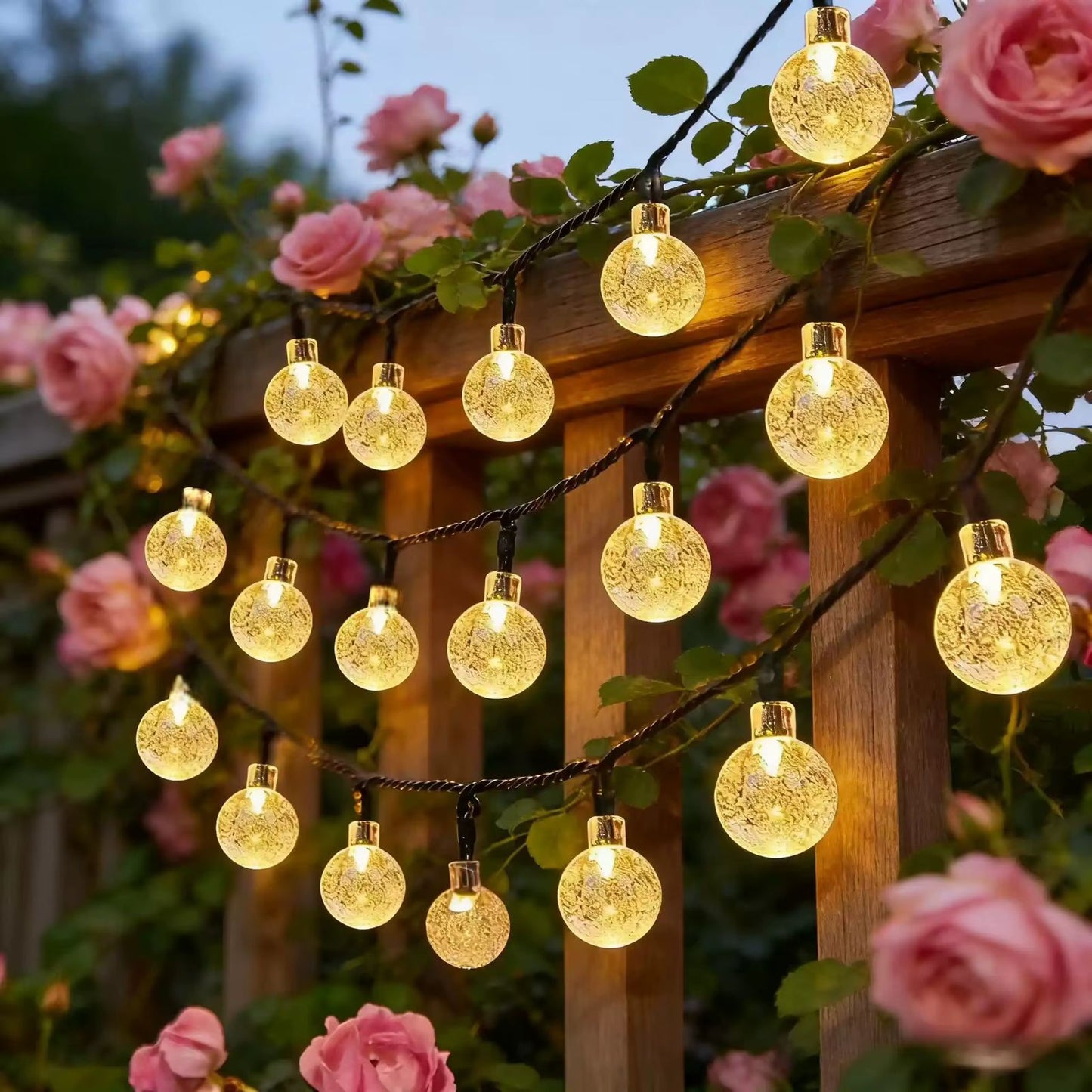 Solar Powered Outdoor Ball String Christmas Lights – 12M Roll -100 Balls