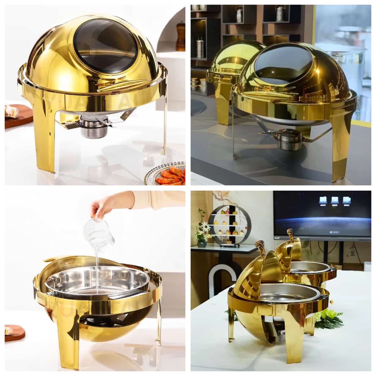 6L Executive Classy Heavy, Golden Round Roll Top Chaffing Dishes