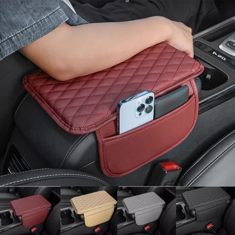 Quilted car center console armrest cover and cushion