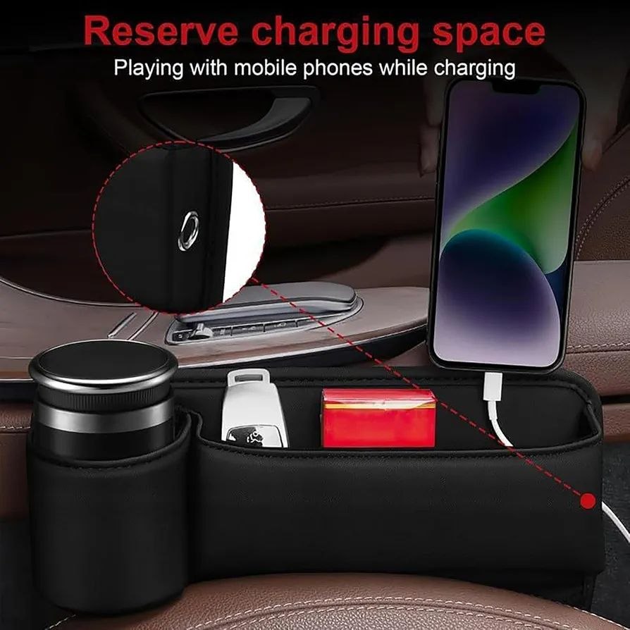 Car Seat Gap Filler and Organizer with a built-in cup holder